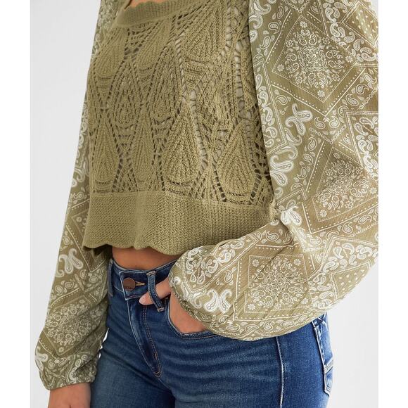 MISS ME Sage Green Long Sleeve Cropped Top Medium - Picture 1 of 9